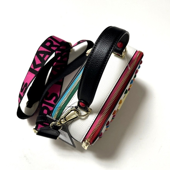 NWT $230 Karl Lagerfeld Simone Crossbody Top Handle – White Multi Stud Logo - Picture 7 of 8